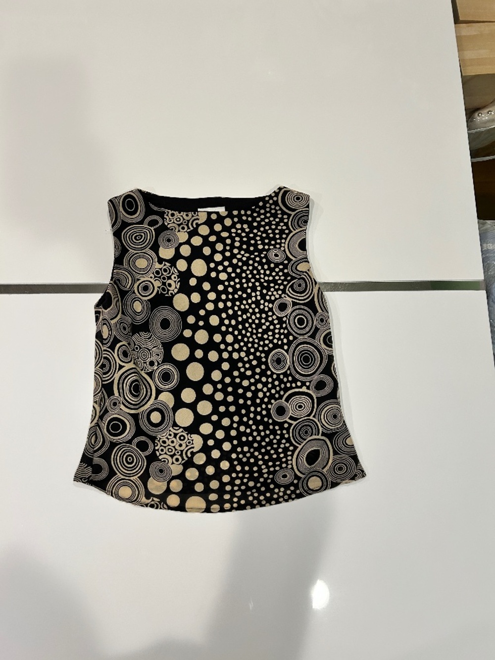 Bold Beige Circular Print Black Tank Top